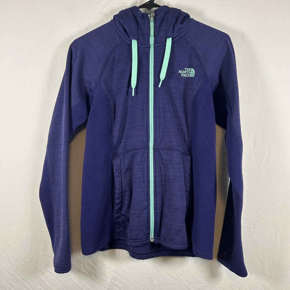 The North Face Womens Purple Full Zip Fleece Hoodie Jacket Size Medium Mint Trim
